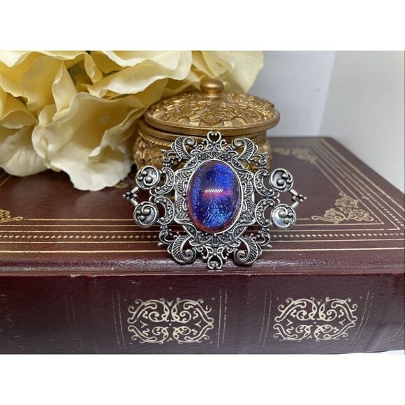 Xmas Wedding Stunning Silver Fire Opal Large Pin Brooch Victorian Hat Garter - Picture 5 of 11